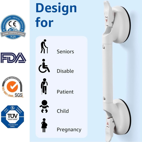 New in Box Shower Handle Grab Bar for Bathtubs and Showers 16" or 18" White - Picture 5 of 7